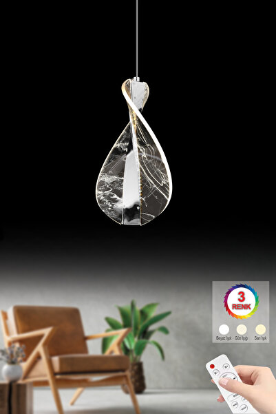 Luxira Aydınlatma Nectun Tekli Gümüş 3 Renk Ledli Modern Lüx Led Avize