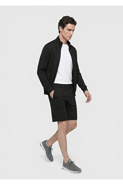 Ramsey Black Plain Knitted Regular Fit Casual Bermuda Shorts