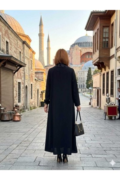 MYMİSİY عباية مصممة خصيصًا بأزرار من قماش الكريب