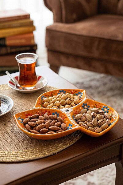 EvaniLife Sultan Garden 3 Bölmeli Çerezlik El Yapımı Seramik Atıştırmalık Sun...