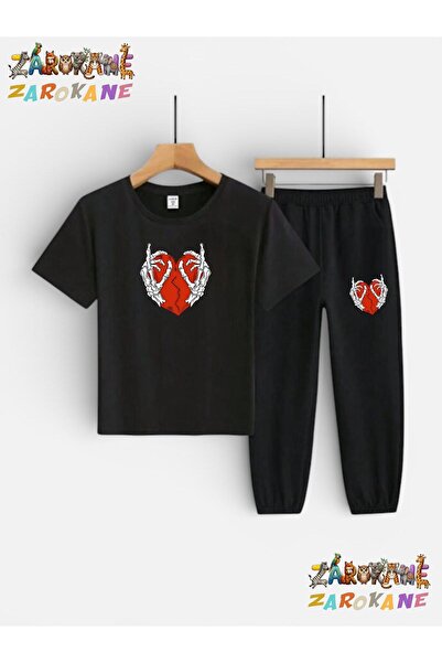 ZAROKANE Skeleton Heart Printed Top and Bottom Tracksuit/T-Shirt Two-Piece Ch...