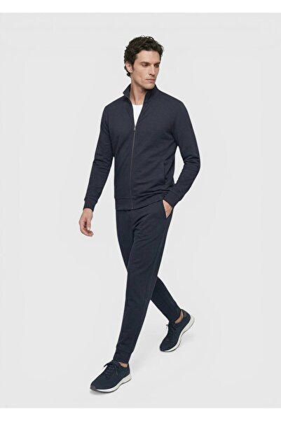 Ramsey Navy Blue Stand Collar Plain Sweatshirt