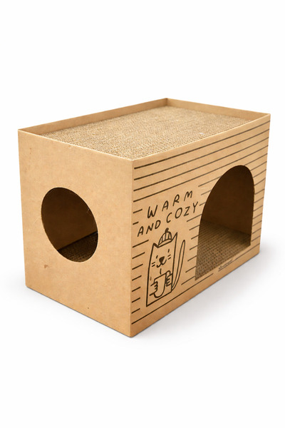 Rotipet Karton Kedi Evi ve Tırmalama Kutusu Large 25x42x32 cm –Çift Fonksiyonlu Kedi Evi ve Tırmalaması