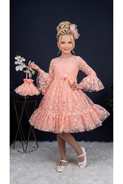 Lunas tekstil Φουσκωτό φόρεμα με αστεράτο σχέδιο και τσάντα με αγκράφα από τούλι