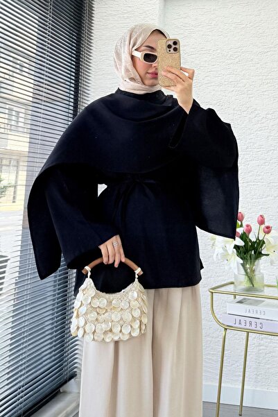 MELEK ARAZ Premium Design Women's Tunic with Scarf Detail – Black