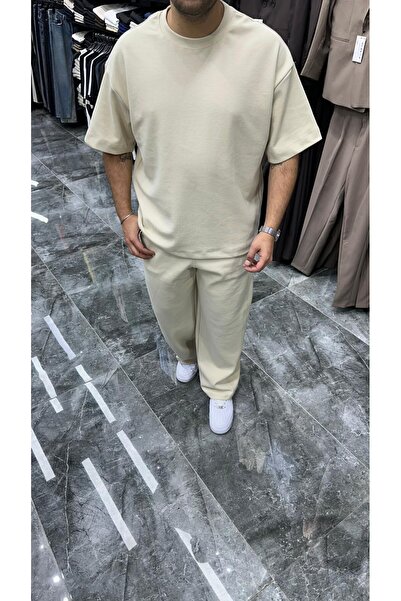 Butik Terra Kısa Kollu Oversize Eşofman Takımı Krem