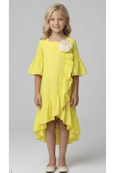 MAY MARA Κοριτσίστικο κοντομάνικο λινό φόρεμα με σούρες