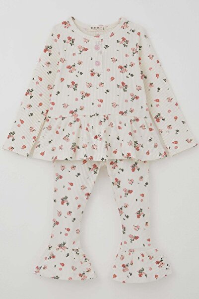 Breeze Κοριτσίστικο Σετ Καλσόν με Λουλουδάτο Σχέδιο και Λεπτομέρεια Βολάν στα...