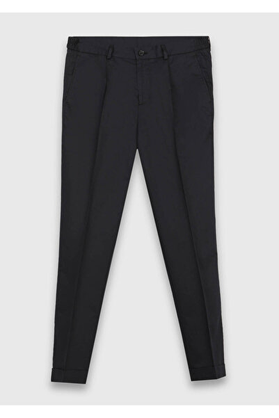 Ramsey Black Plain Woven Jogging Fit Casual Silk Blend Trousers