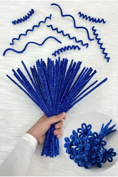 ZEYMERADE 100 τεμάχια Saks Blue Glitter Chenille 30cm Τριχωτό βελούδινο σύρμα...
