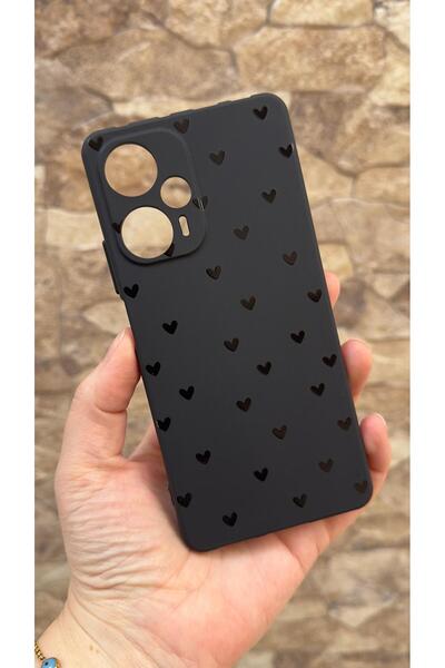 Vip Case Poco F5 Uyumlu Mini Siyah Kalp Desenli Silikon Darbe Emici Klasik Ko...