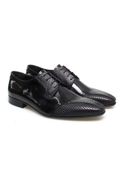 FRANCO CALVANI Black Color Lace-Up Genuine Leather Men's Shoes