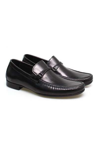 FRANCO CALVANI Black Color Laceless Genuine Leather Men's Shoes