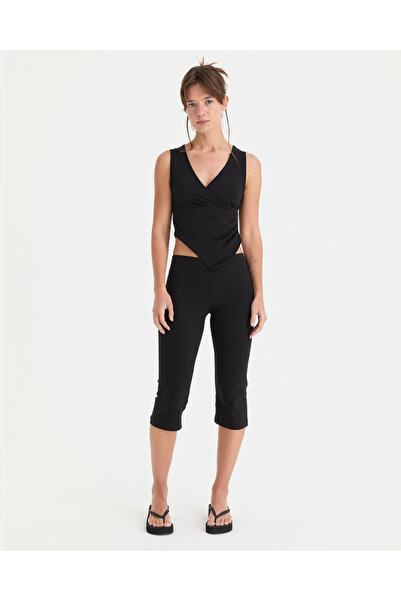 Ayma Active Черен органичен памучен клин капри с нормална талия, 3/4 дължина ...