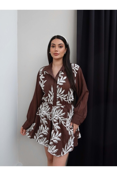 ESRAHELVACI Σετ πουκάμισο και φούστα με σχέδιο φύλλων