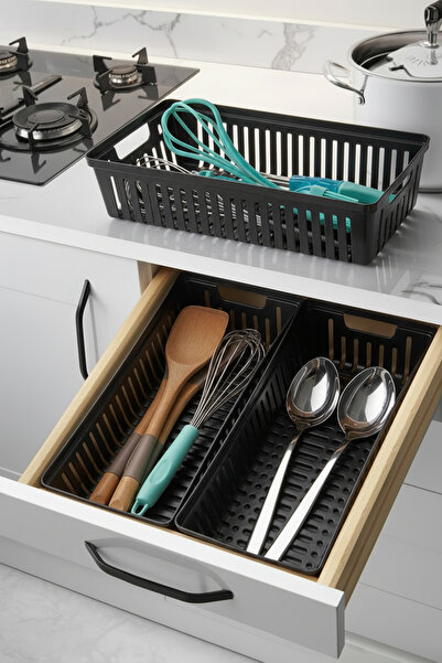 Amandus Luno - Μαύρο σετ 3 τεμαχίων με θήκη για κουτάλια, Οργανωτής Κουζίνας