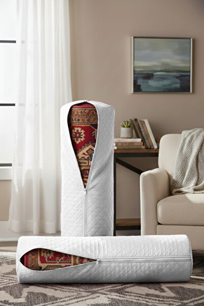 handanca Yolluk Halı ve Kilim Saklama Hurcu - Beyaz 2 Adet Fermuarlı Halı Kıl...