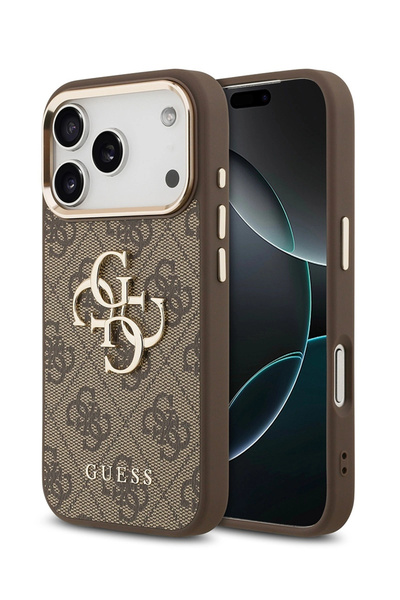 Guess iPhone 17 Pro Max Kılıf Lisanslı Gold Metal Kamera Çerçeveli Metal Büyü...