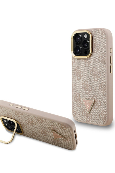 Guess iPhone 16 Pro Max Uyumlu Kılıf Lisanslı Üçgen Logo 4G Desenli Kamera St...