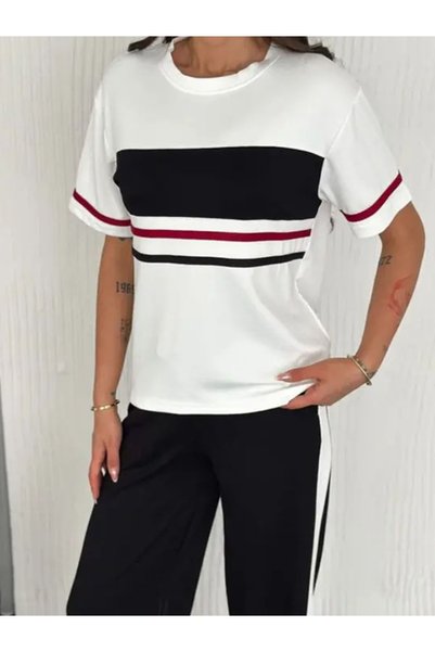 Dumy Set de trening de vară, din țesătură modală cu dungi, din bumbac, confortabil, casual și elegant