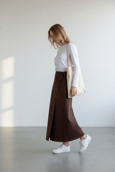 vl vellichor Denim Skirt with Tie-Up Detail - Brown
