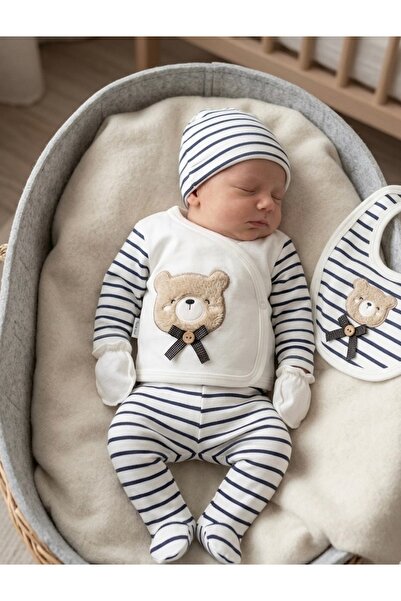 BABY ZUHU HSCO Ayıcık Nakışlı 5'li Yenidogan Hediyelik Bebek Takımı Hastane Ç...