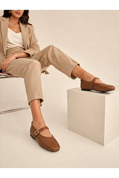 infinite8 Γυναικεία παπούτσια μπαλαρίνας με πλεκτό σχέδιο σε ταμπά απόχρωση –...