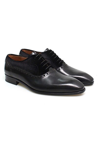 FRANCO CALVANI Black Color Lace-Up Genuine Leather Velvet Men's Shoes
