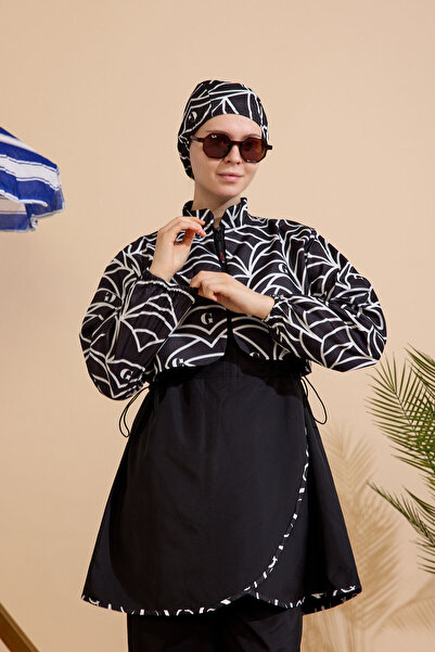 GAVLİA Women's Hijab Swimsuit Set of 3 with Half-Cover Zipper.