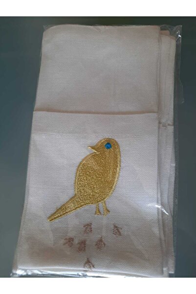 Dakakeen Concept Yellow Bird Embroidered Linen Cutlery Holder Set – 12-Piece ...
