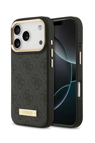Guess MagSafe 4G PU Logo Plakalı Siyah iPhone 17 Pro Unisex Siyah Telefon Kıl...