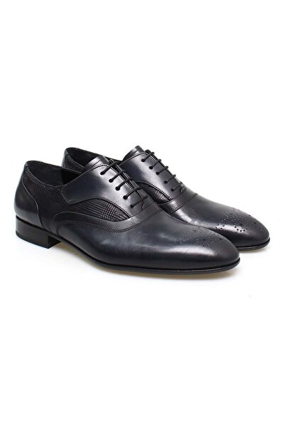 FRANCO CALVANI Dark Blue Color Lace-Up Genuine Leather Leather Sole Men's Shoes