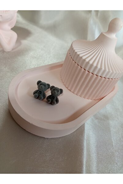 CSAYMODA Gray Plush Teddy Bear Earrings