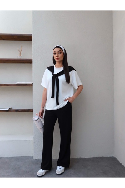 ESRAHELVACI Σετ αθλητικής φόρμας με λεπτομέρειες σε αντίθεση και σάλι