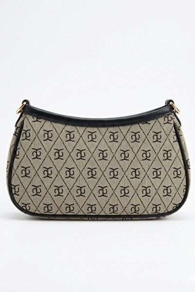 VELLABAGS Patterned Baguette Women's Shoulder Bag – Beige Black Stylish Design
