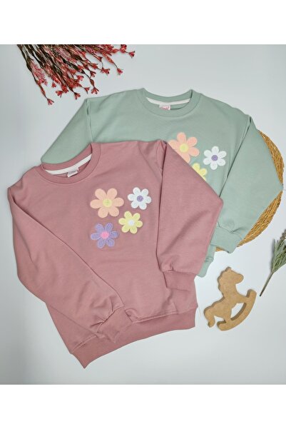 moda rüyası سويت شيرت بناتي وردي مزين بالزهور