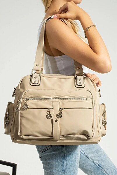 Honorius Women's Large Cream Washed Leather Multi-Compartment Quality Shoulde...