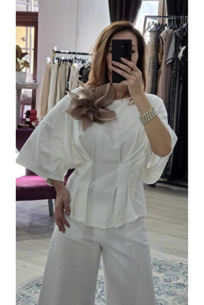 OEM Γυναικείο μπλουζάκι με καρφίτσα λουλούδι – Ενιαίο μέγεθος, 100% βαμβακερό.