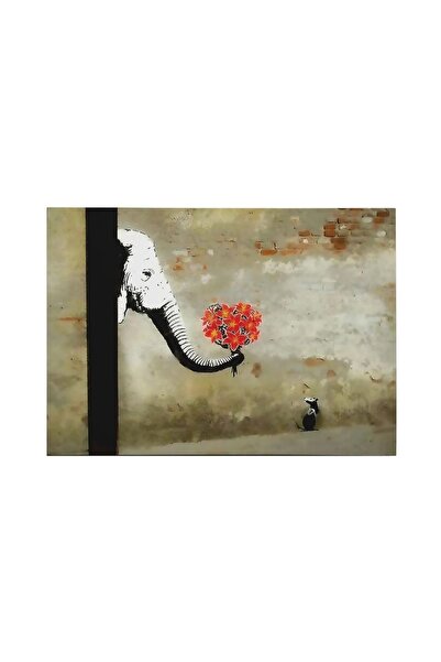 OEM Tablou decorativ Re-Bloom, model elefant cu un buchet de flori, pânză/lem...