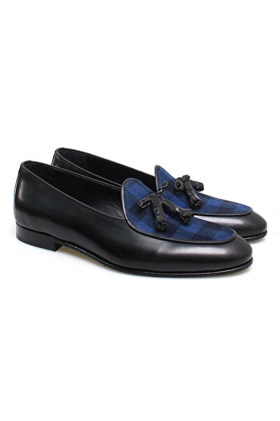FRANCO CALVANI Black Navy Blue Color Laceless Genuine Leather Suede Men's Shoes