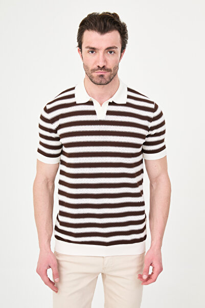 Mcr Ανδρικό πλεκτό μπλουζάκι με ριγέ σχέδιο, στενή εφαρμογή και γιακά Apaç, σ...