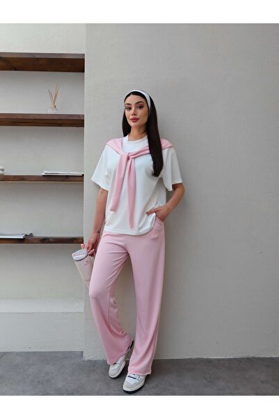 ESRAHELVACI Σετ αθλητικής φόρμας με λεπτομέρειες σε αντίθεση και σάλι