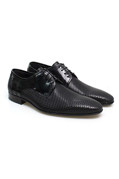 FRANCO CALVANI Black Color Lace-Up Genuine Leather Men's Shoes