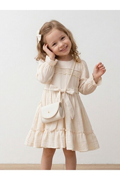 Cherrys Bebek Robası Piped Linen Girl's Dress