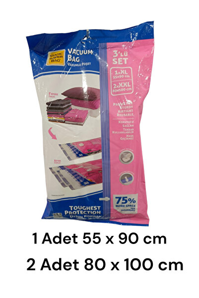 handanca Vacuum Bag Vakumlu Hurç Vakum Poşet 3'lü Set 1 Adet