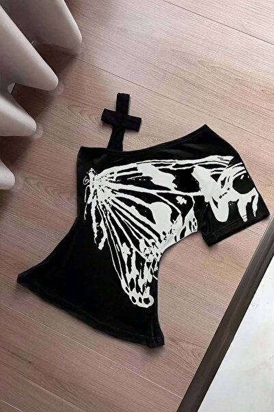 Karakedi Butterfly Wing Strap Detail Y2K Short Sleeve Body