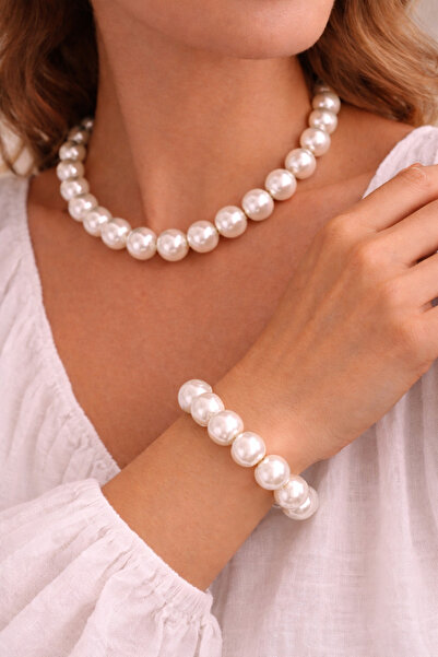 HALHALMILL Acrylic Pearl Bracelet Necklace Set
