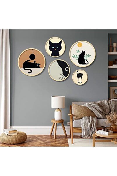 OEM Re-Bloom decorative wall art set, 5 pieces, cat pattern, solid wood, mult...