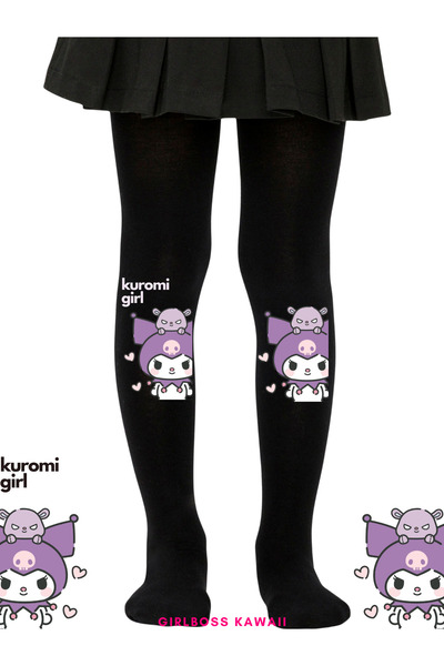 Girlboss Kawaii Kuromi külotlu siyah çorap mat opak yeni figür
