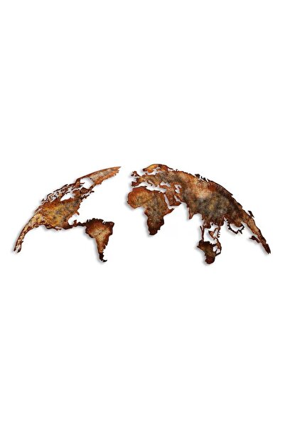 OEM Decor de perete Re-Bloom, design Harta Lumii, metal, maro, 150 x 59 cm